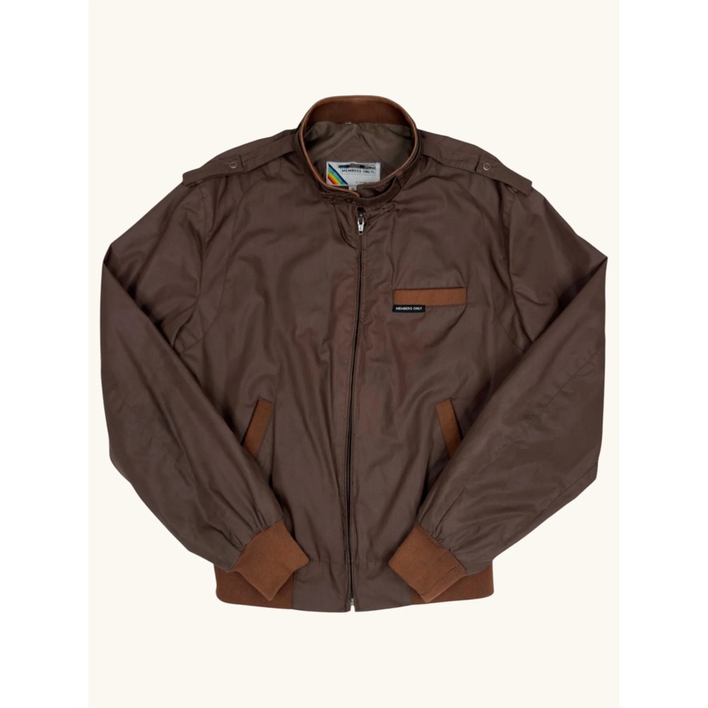 Vintage Members Only Racer Jacket Mens 40 Brown Iconic 80s Cafe Racer Bomber